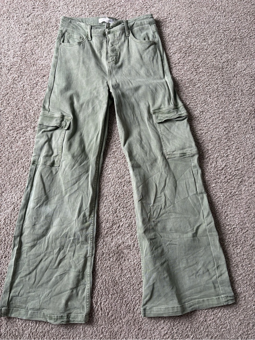 Women’s Risen Jeans Green Cargo Flared Pants